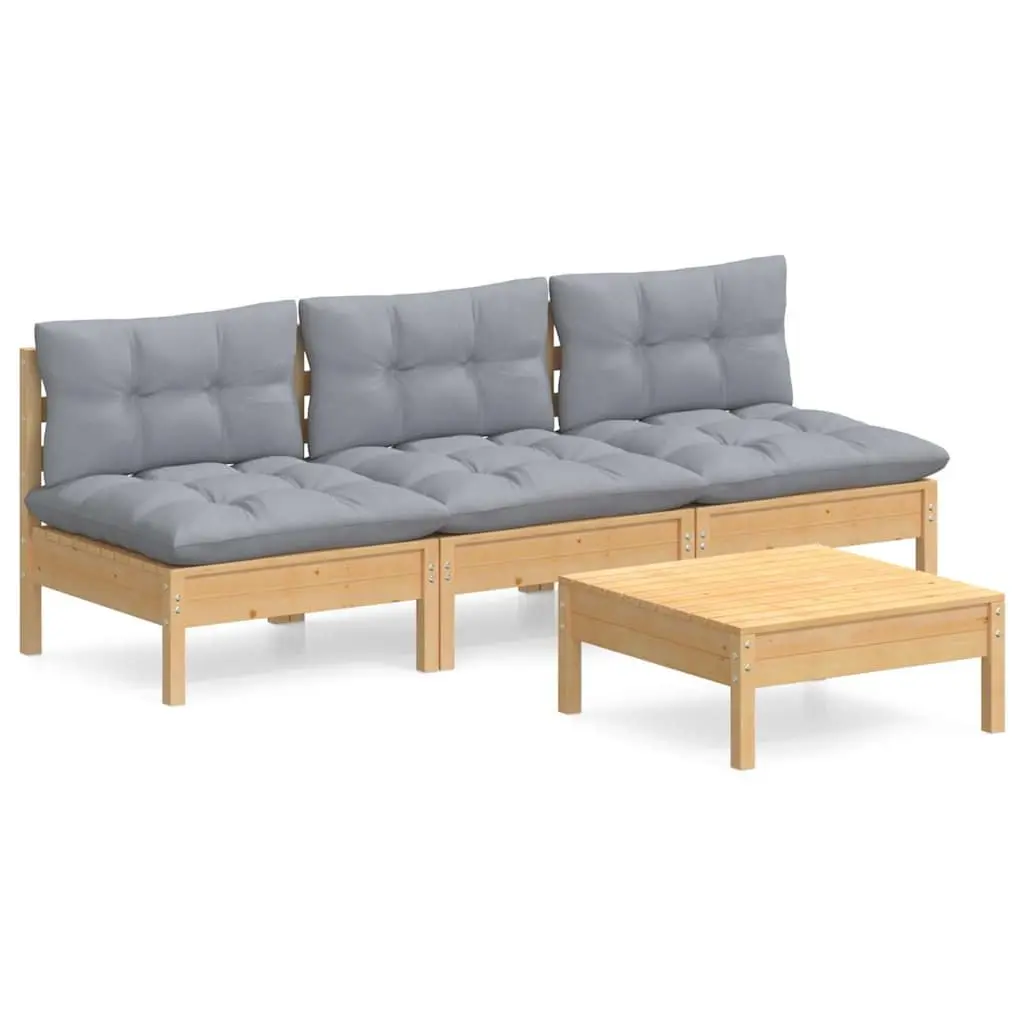 Garden Lounge Set 4 Piece Outdoor Patio Furniture with Grey Cushions Pinewood