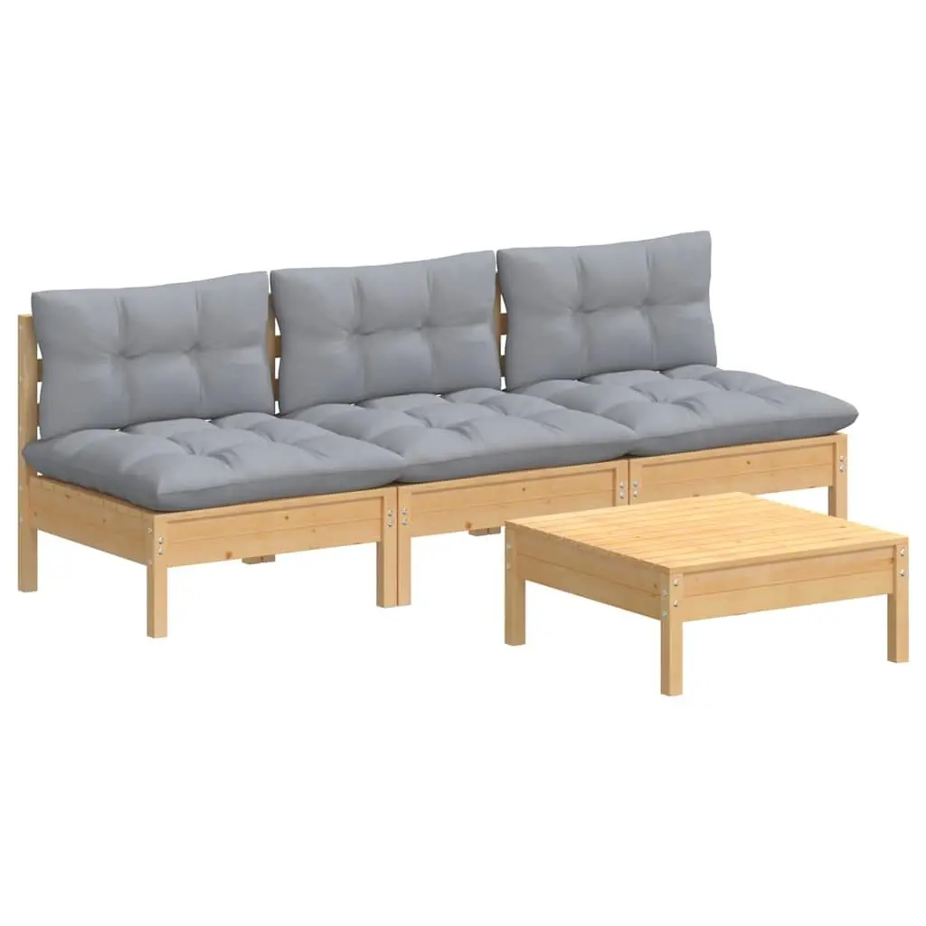 Garden Lounge Set 4 Piece Outdoor Patio Furniture with Grey Cushions Pinewood