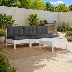 Garden Lounge Set 4 Piece Outdoor Patio Furniture White Pinewood with Cushions