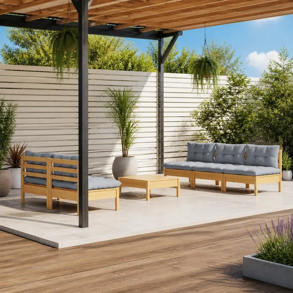 Garden Lounge Set Grey 6 Piece Outdoor Patio Furniture Pinewood Modular
