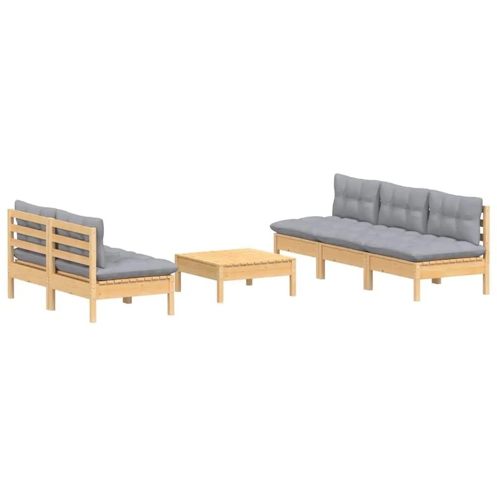 Garden Lounge Set Grey 6 Piece Outdoor Patio Furniture Pinewood Modular