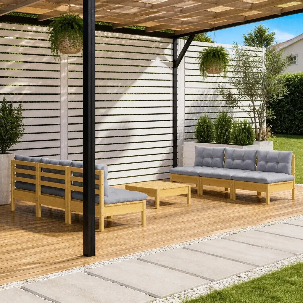 Garden Lounge Set 7 Piece Outdoor Patio Furniture Grey Cushions Pinewood Modular