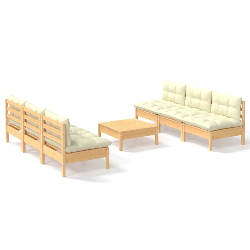 Garden Lounge Set Cream 7 Piece Outdoor Patio Furniture Solid Pinewood with Cushions