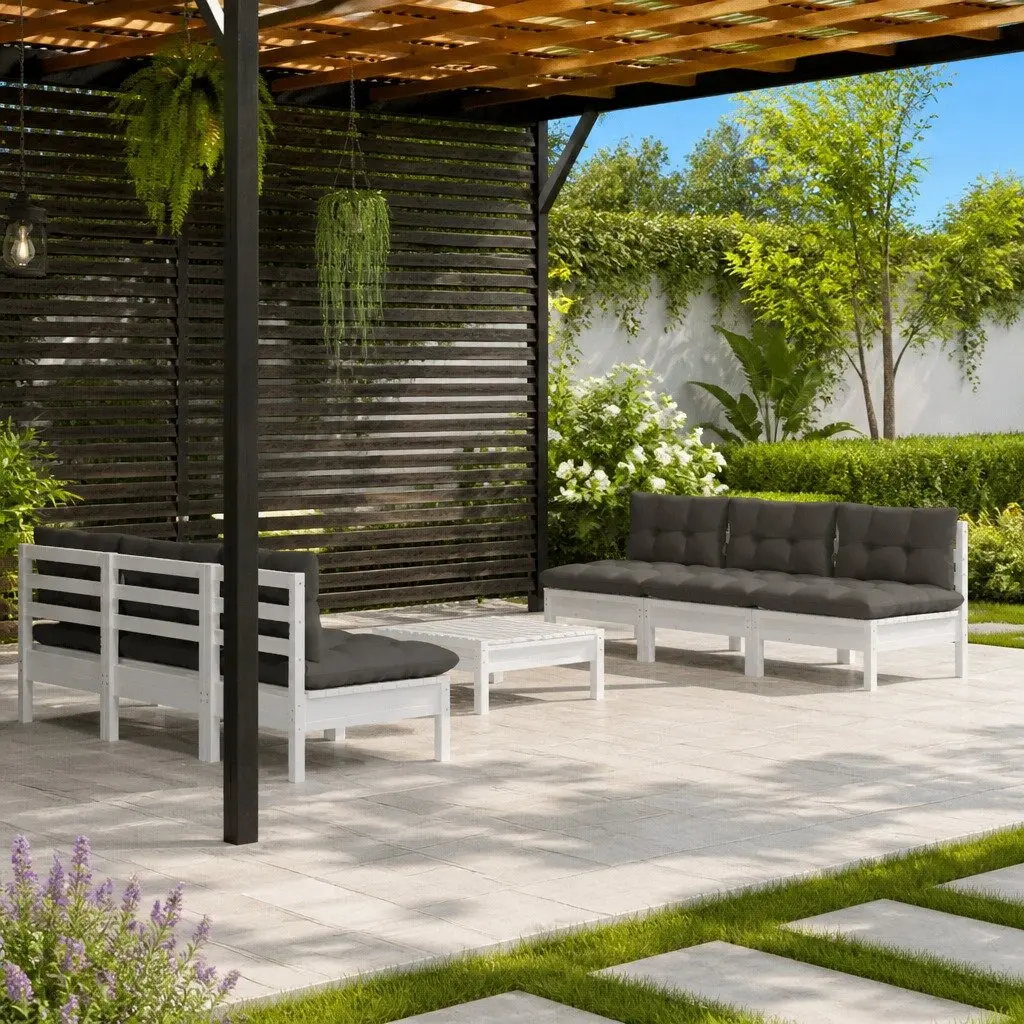 Garden Lounge Set 7 Piece Patio Furniture White Pinewood with Cushions Modular