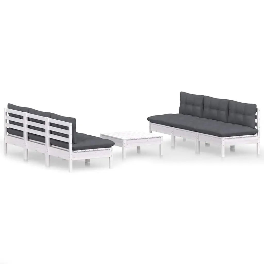 Garden Lounge Set 7 Piece Patio Furniture White Pinewood with Cushions Modular