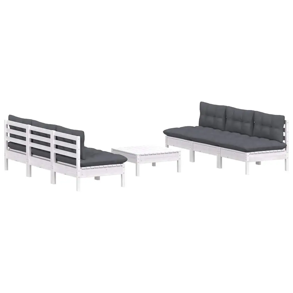 Garden Lounge Set 7 Piece Patio Furniture White Pinewood with Cushions Modular