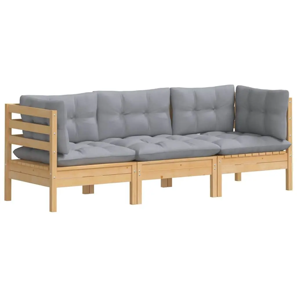 3-Seater Garden Sofa Outdoor Patio Seating Modular Lounge with Grey Cushions