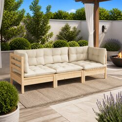 Simple 3-Seater Garden Sofa with Cream Cushions
