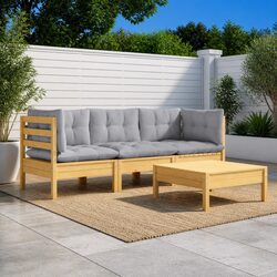 Garden Lounge Set 4 Piece Outdoor Patio Furniture Grey Cushions Pinewood Modular