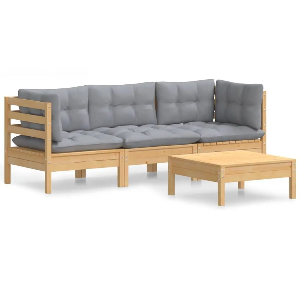 Garden Lounge Set 4 Piece Outdoor Patio Furniture Grey Cushions Pinewood Modular