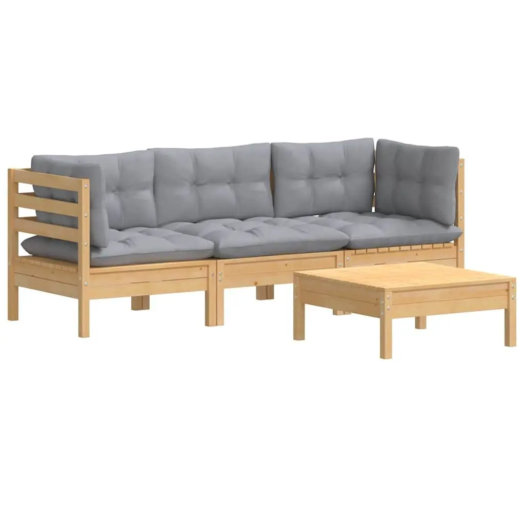 Garden Lounge Set 4 Piece Outdoor Patio Furniture Grey Cushions Pinewood Modular