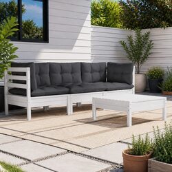 Garden Lounge Set 4 Piece Outdoor Patio Furniture Pinewood White with Cushions