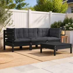 Garden Lounge Set 4 Piece Outdoor Patio Furniture with Cushions Pinewood Black