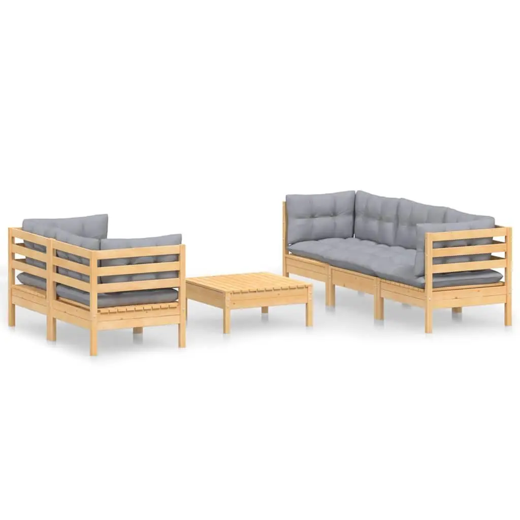 Garden Lounge Set 6 Piece Outdoor Patio Furniture with Cushions Pinewood Grey