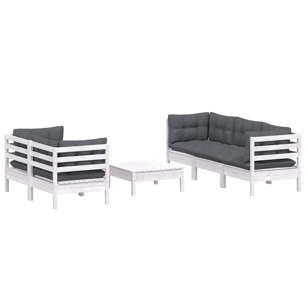 Garden Lounge Set 6 Piece Outdoor Furniture Patio Pinewood White Modular