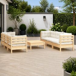 Garden Lounge Set 7 Piece Outdoor Patio Furniture Cream Cushions Pinewood