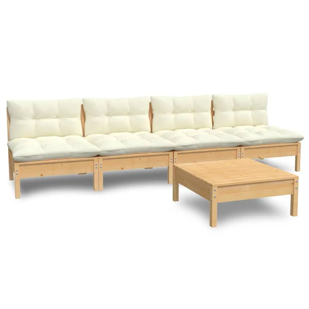 Garden Lounge Set 5 Piece Outdoor Patio Furniture with Cream Cushions Pinewood