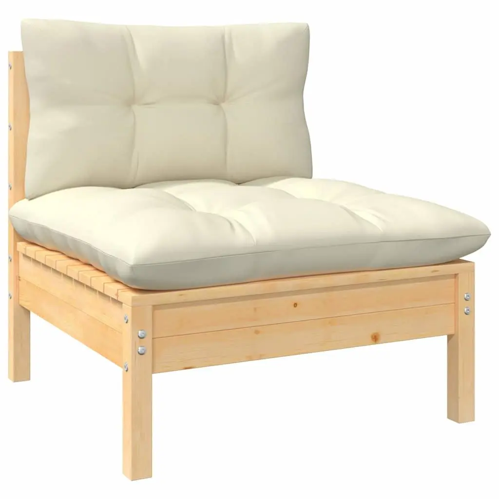 Garden Lounge Set 5 Piece Outdoor Patio Furniture with Cream Cushions Pinewood
