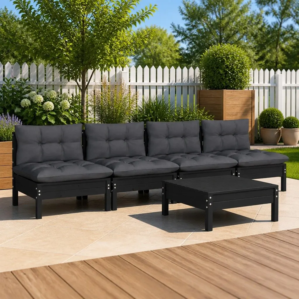5 Piece Garden Lounge Set Pinewood Patio Furniture with Anthracite Cushions