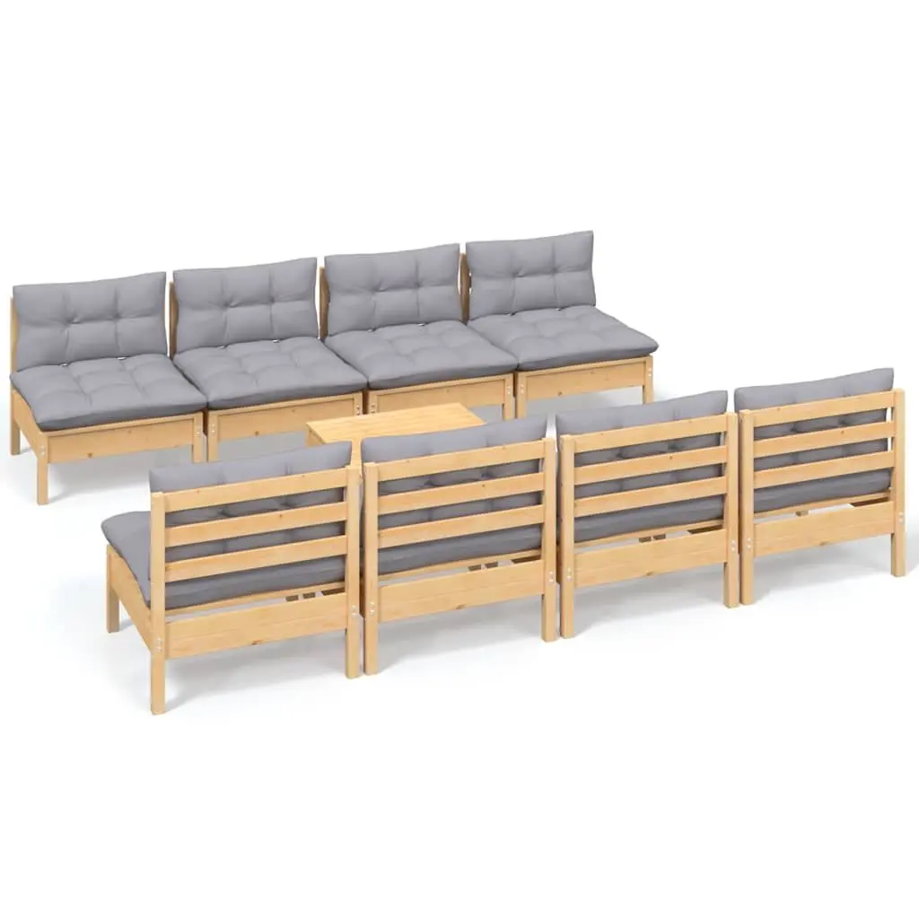 Garden Lounge Set 9 Piece Outdoor Patio Furniture Grey Cushions Pinewood Modular