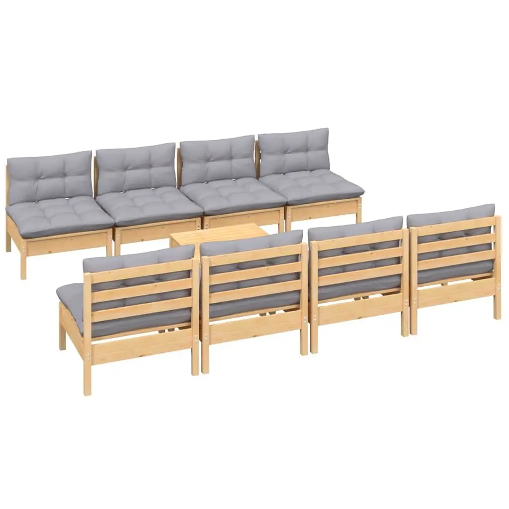 Garden Lounge Set 9 Piece Outdoor Patio Furniture Grey Cushions Pinewood Modular