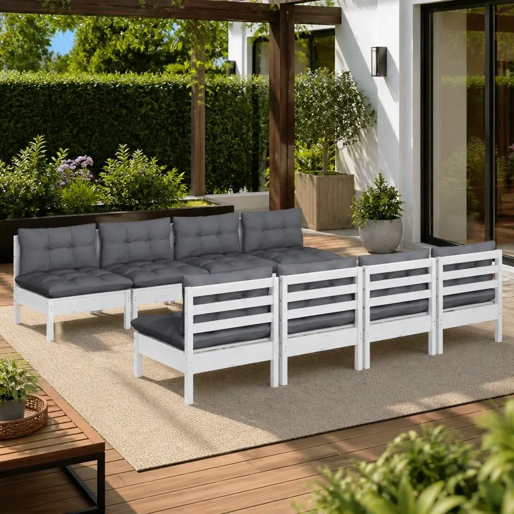 Garden Lounge Set White 9 Piece Outdoor Patio Furniture Solid Pinewood with Cushions