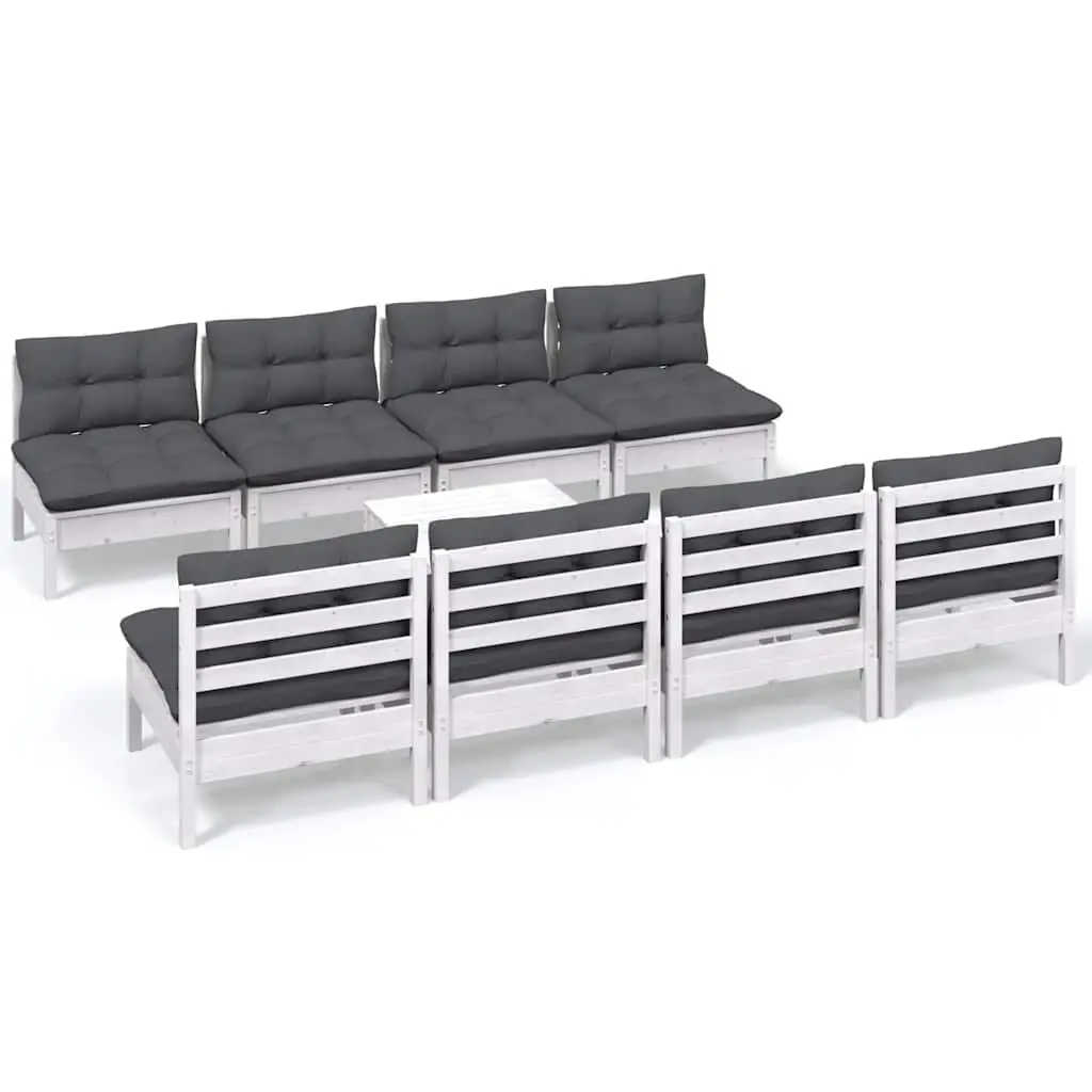 Garden Lounge Set White 9 Piece Outdoor Patio Furniture Solid Pinewood with Cushions