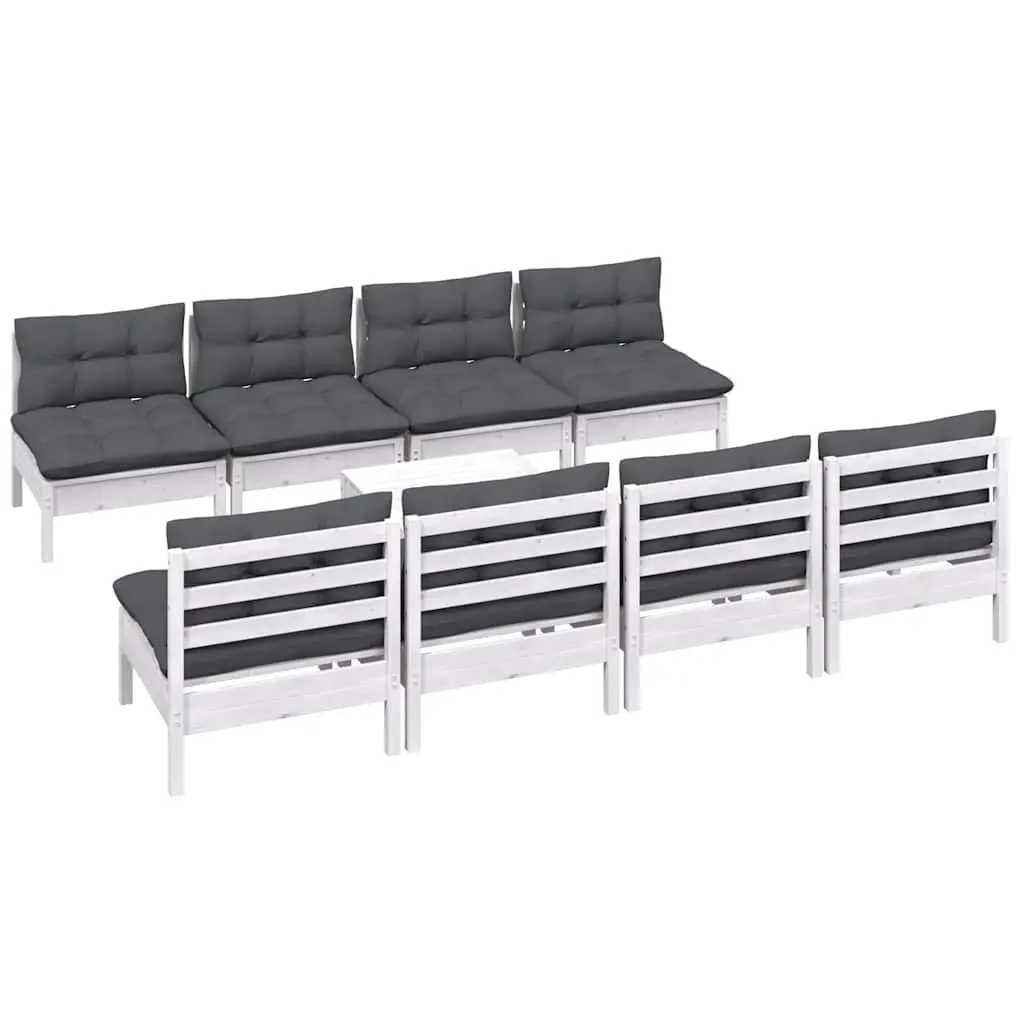 Garden Lounge Set White 9 Piece Outdoor Patio Furniture Solid Pinewood with Cushions
