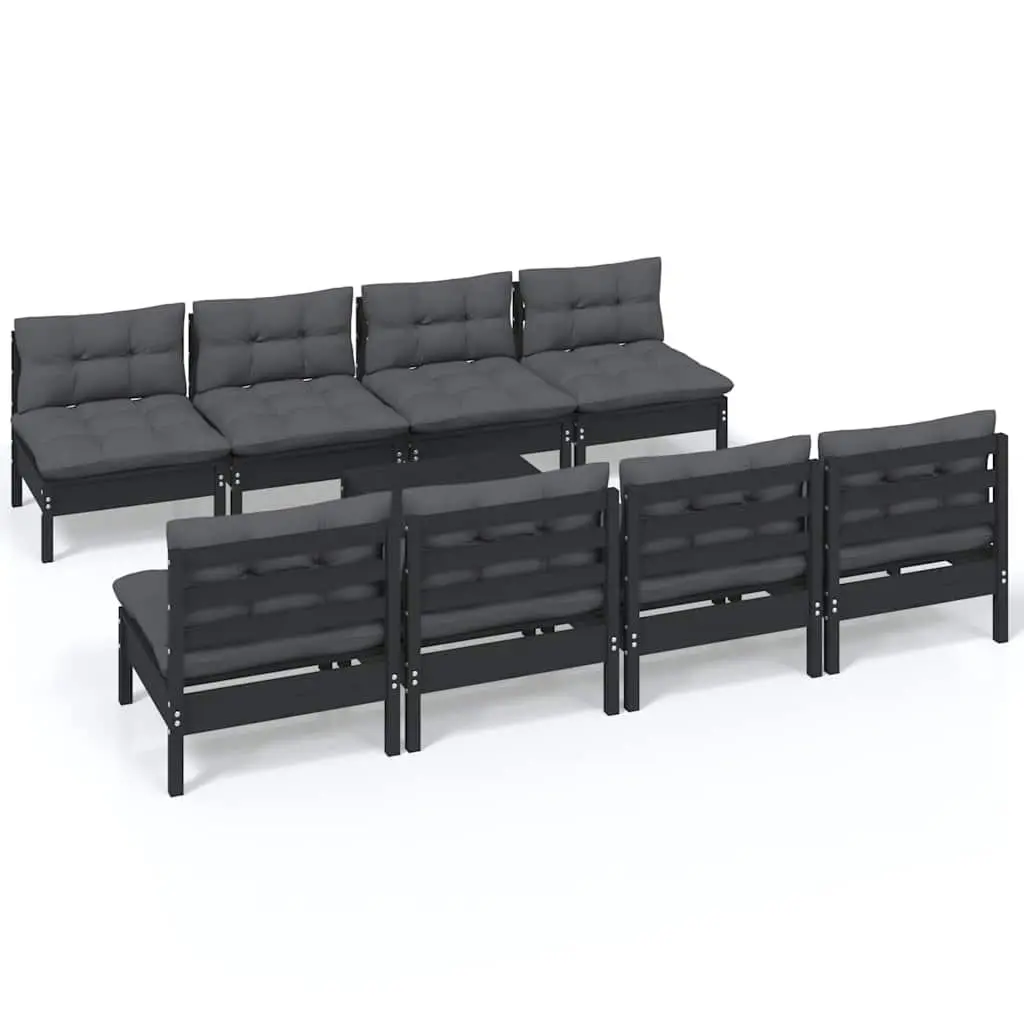 Garden Lounge Set 9 Piece Outdoor Furniture with Cushions Solid Pinewood Black