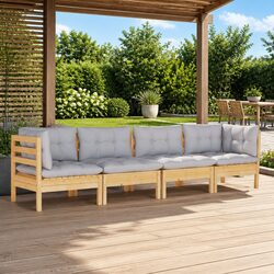 Garden Lounge Set 4 Piece Outdoor Patio Furniture Grey Cushions Pinewood Modular