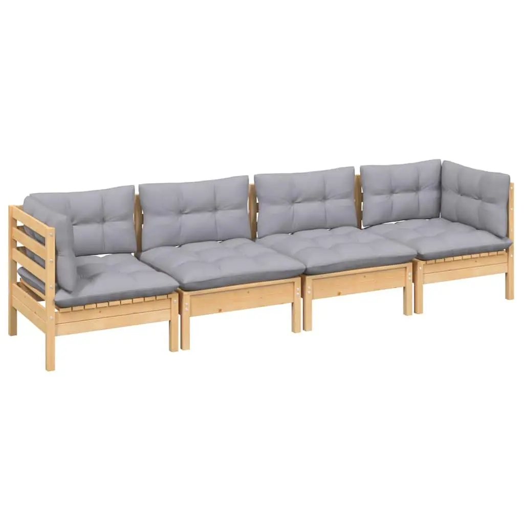 Garden Lounge Set Grey 4 Piece Outdoor Patio Furniture Pinewood Modular