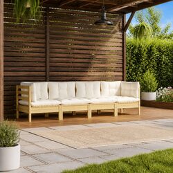 Garden Lounge Set 4 Piece Outdoor Patio Furniture Cream Cushions Pinewood