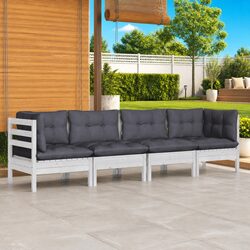 Garden Lounge Set 4 Piece Outdoor Patio Furniture White with Cushions Modular