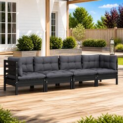 Compact Garden Lounge Set - 4 Pieces of Solid Pinewood