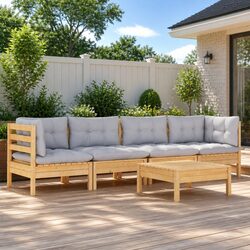 Garden Lounge Set 5 Piece Outdoor Patio Furniture Grey Cushions Modular