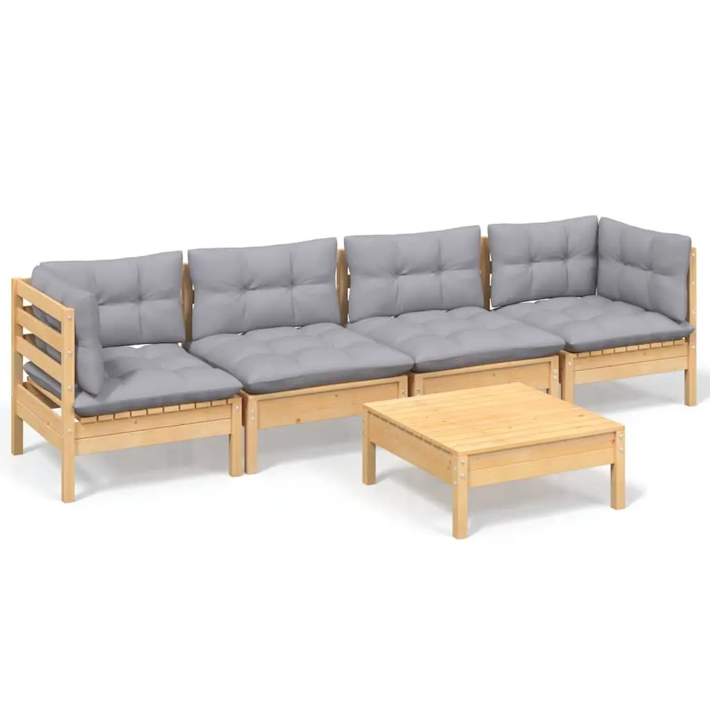 Garden Lounge Set 5 Piece Outdoor Patio Furniture Grey Cushions Modular