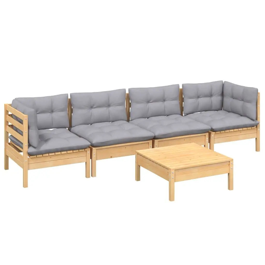 Garden Lounge Set 5 Piece Outdoor Patio Furniture Grey Cushions Modular