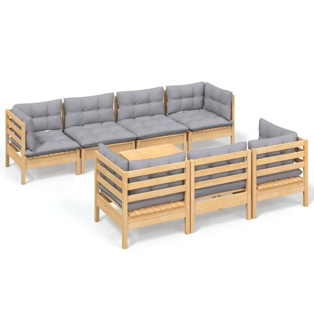 Garden Lounge Set 8 Piece Outdoor Patio Furniture with Grey Cushions Solid Wood
