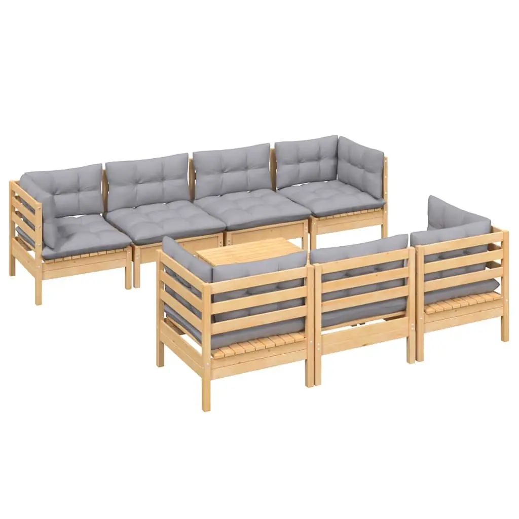 Garden Lounge Set 8 Piece Outdoor Patio Furniture with Grey Cushions Solid Wood