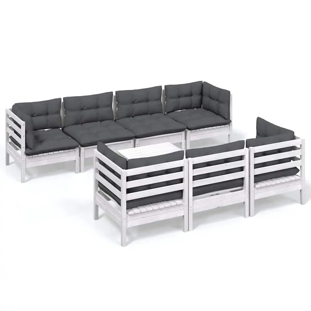 Garden Lounge Set 8 Piece Modular Patio Furniture with Cushions White Outdoor