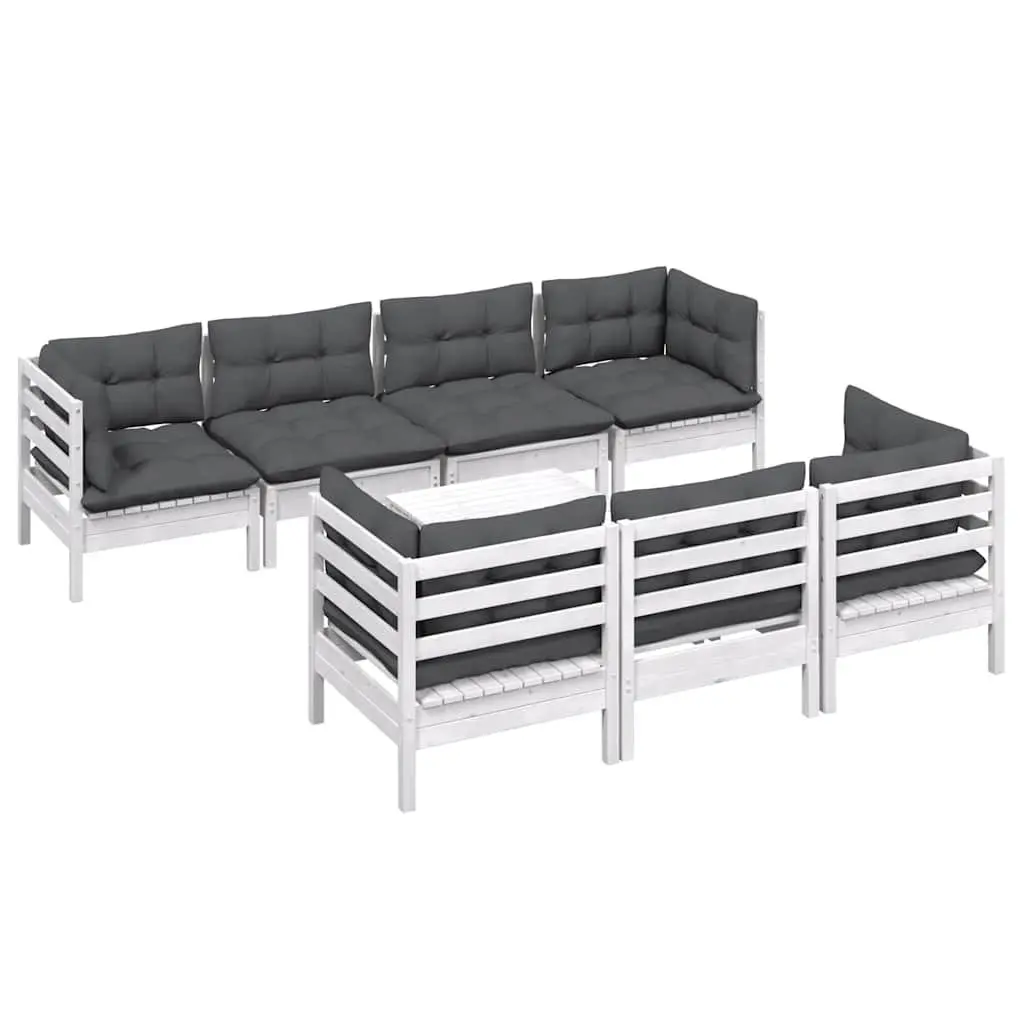 Garden Lounge Set 8 Piece Modular Patio Furniture with Cushions White Outdoor