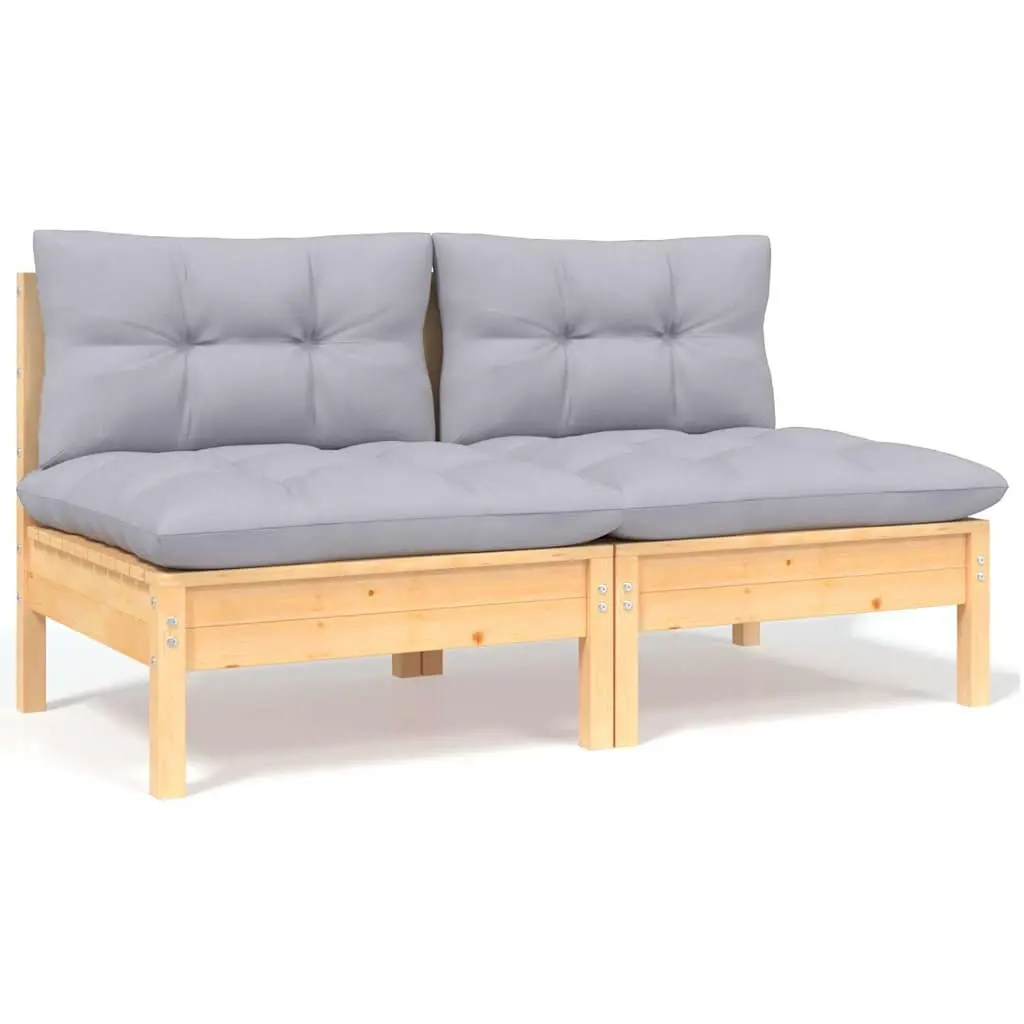 Garden Lounge Set 9 Piece Outdoor Patio Furniture with Grey Cushions Solid Wood