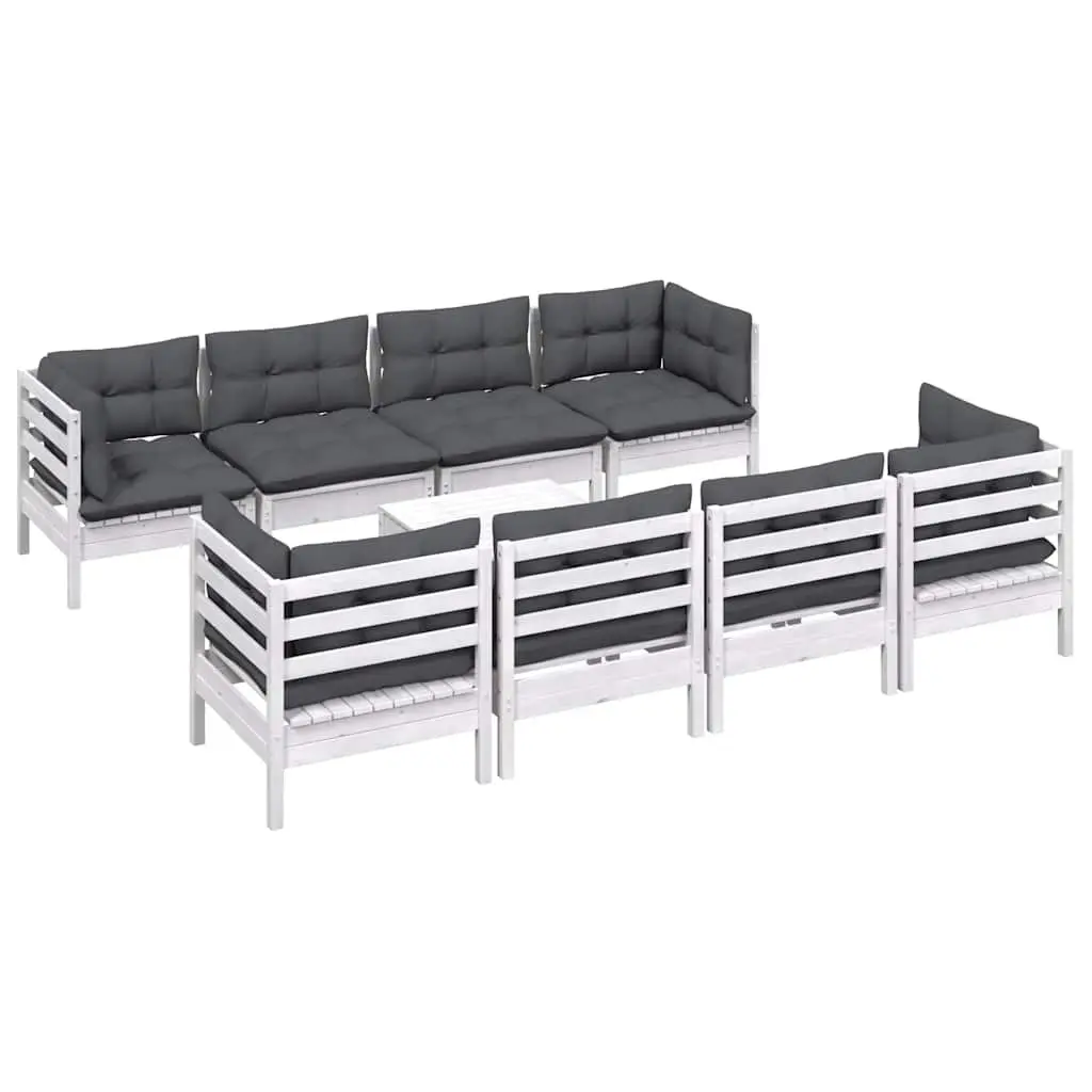 Garden Lounge Set White 9 Piece Outdoor Furniture Solid Pinewood with Cushions