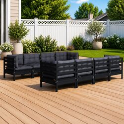 Concise 9 Piece Garden Lounge Set with Cushions