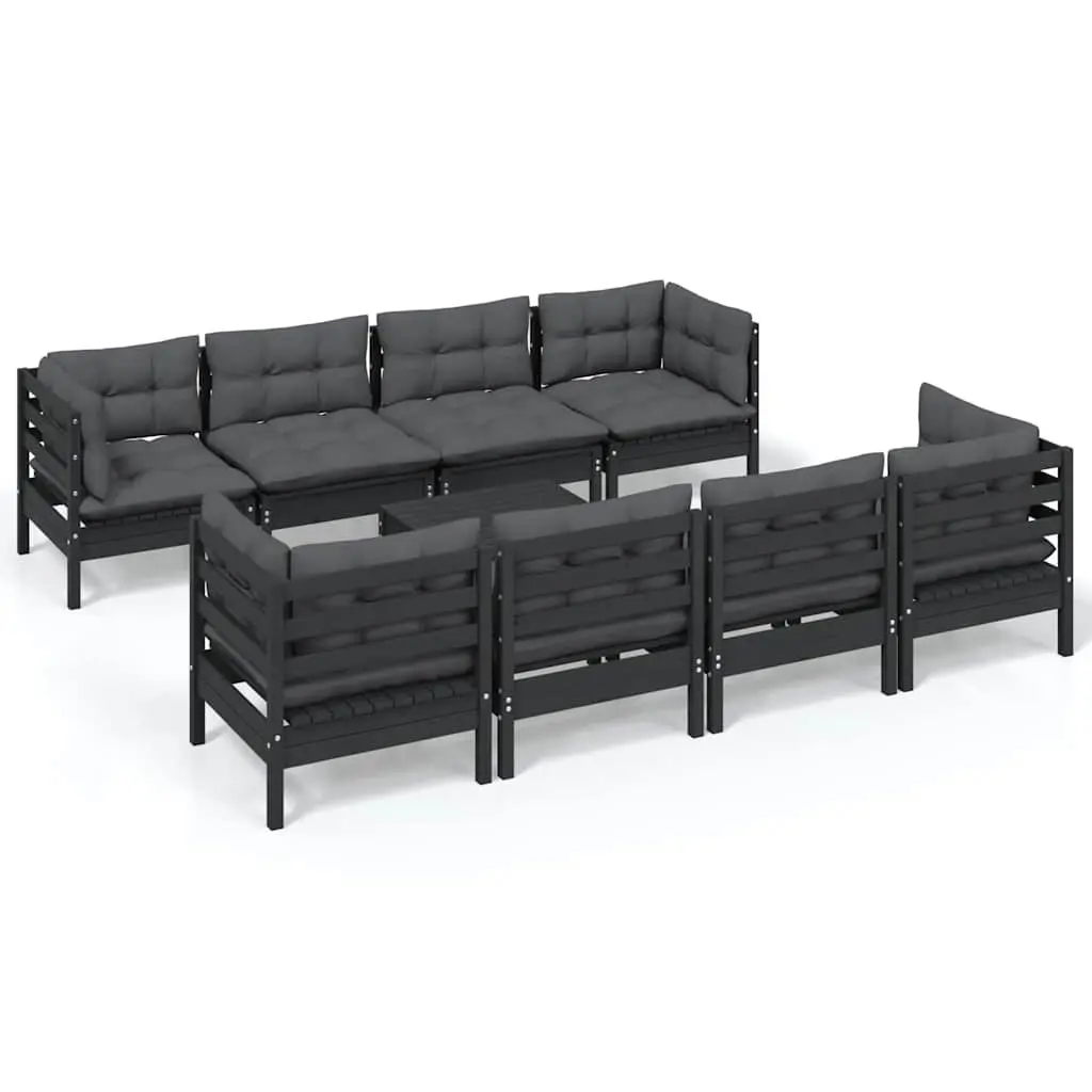Garden Lounge Set 9 Piece Outdoor Patio Furniture with Cushions Solid Wood