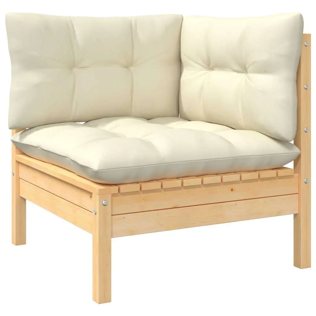 Garden Lounge Set 4 Piece Outdoor Patio Furniture Pinewood with Cream Cushions