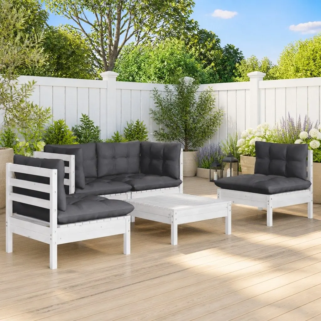 Garden Lounge Set 5 Piece Outdoor Furniture with Cushions Solid Pinewood White