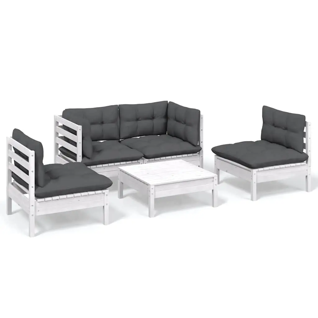 Garden Lounge Set 5 Piece Outdoor Furniture with Cushions Solid Pinewood White