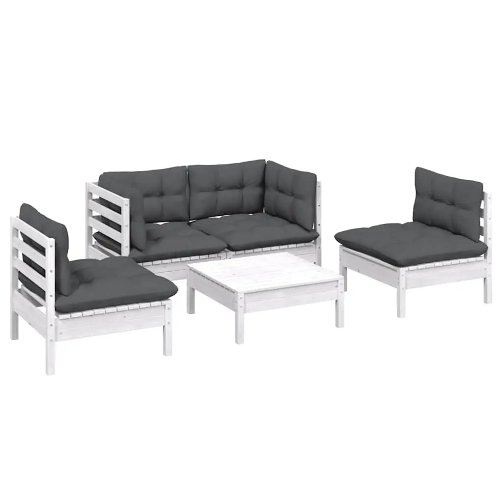 Garden Lounge Set 5 Piece Outdoor Furniture with Cushions Solid Pinewood White