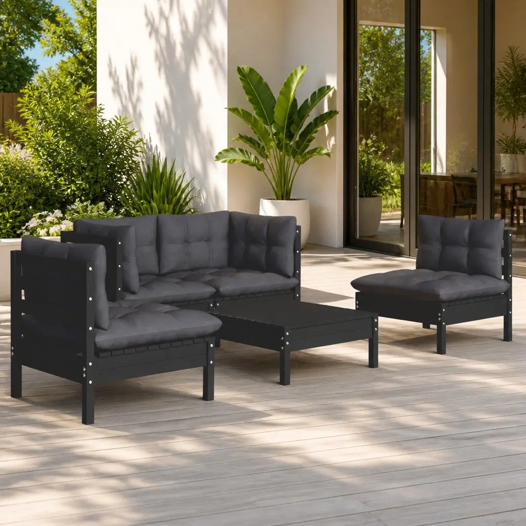 Black Garden Lounge Set, 5 Pieces